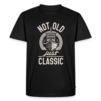 Pas vieux juste classique - Anniversaire bateau - T-shirt Premium bio Homme - noir - Devant - Nico (187cm)