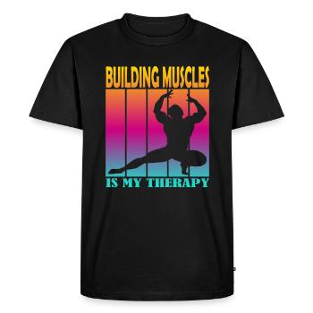 Building Muscles is My Therapy - Men's Premium Organic T-Shirt - black - Front - Nico (187cm)