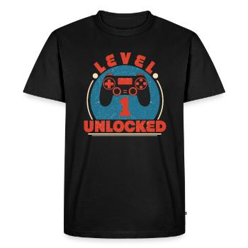 1 Anniversaire Niveau 1 Débloqué - T-shirt Premium bio Homme - noir - Devant - Nico (187cm)