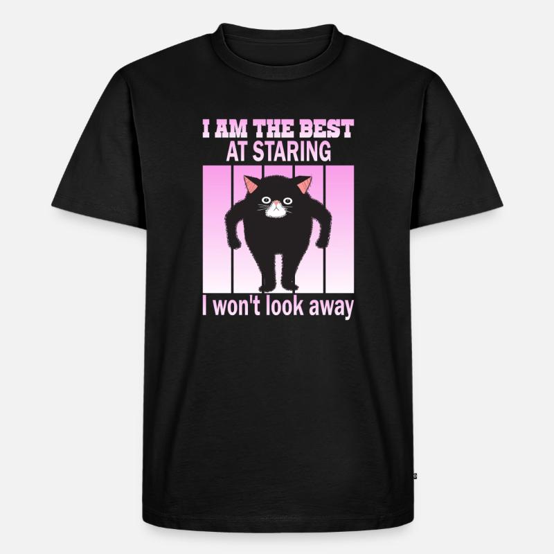 Starrende Katze - Katzen Starren - Männer Premium Bio T-Shirt - Schwarz