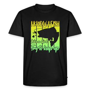 Je sais que je pêche comme une fille - T-shirt Premium bio Homme - noir - Devant - Nico (187cm)
