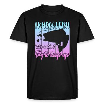 Je sais que je pêche comme une fille - T-shirt Premium bio Homme - noir - Devant - Nico (187cm)