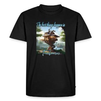 Treehouse - Best Things Happen - Men's Premium Organic T-Shirt - black - Front - Nico (187cm)