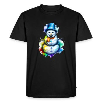 Colorful snowman in the blaze of lights - Men's Premium Organic T-Shirt - black - Front - Nico (187cm)