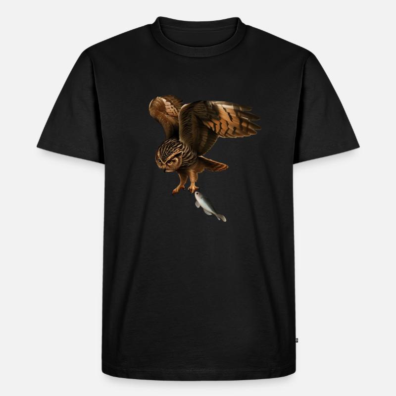 Die fischfangende Eule - Männer Premium Bio T-Shirt - Schwarz