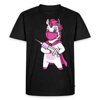 Vaccination vaccinée Licorne immunicorne - T-shirt Premium bio Homme - noir - Devant - Nico (187cm)