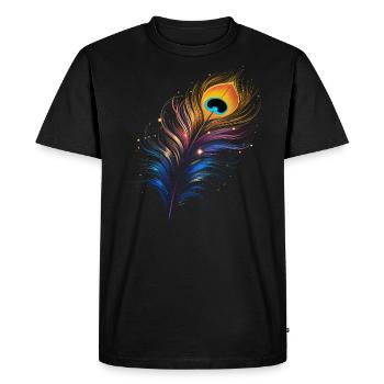 Plume de paon colorée, oiseau, plume, unique, motif - T-shirt Premium bio Homme - noir - Devant - Nico (187cm)