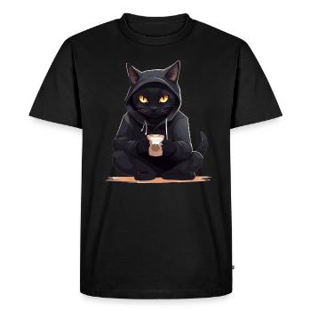 Black cats with coffee mug drink cat - Men's Premium Organic T-Shirt - black - Front - Nico (187cm)