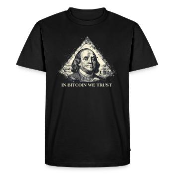 Bitcoin, nous faisons confiance Benjamin Franklin Dollar BTC - T-shirt Premium bio Homme - noir - Devant - Nico (187cm)