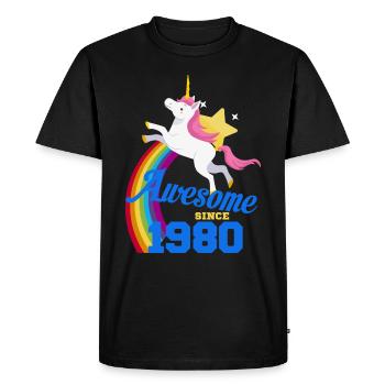 Unicorn - Awesome since 1980 - Men's Premium Organic T-Shirt - black - Front - Nico (187cm)