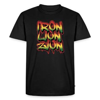 iron lion zion, reggae, marley, rastafari, jamaica - Men's Premium Organic T-Shirt - black - Front - Nico (187cm)