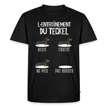 L'Entrainement Du Teckel Humour Petit Chien Mignon - T-shirt Premium bio Homme - noir - Devant - Nico (187cm)