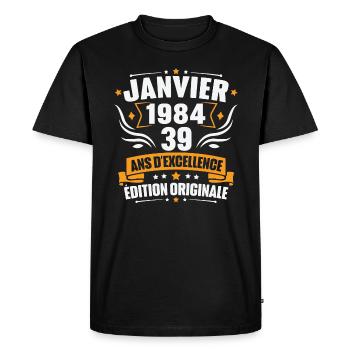 Vintage Gift January 1984, 39 Years Anniversary - Men's Premium Organic T-Shirt - black - Front - Nico (187cm)