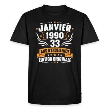 Vintage Gift January 1990, 33 years anniversary - Men's Premium Organic T-Shirt - black - Front - Nico (187cm)