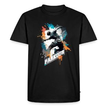 Coureurs de parkour avec lettrage - T-shirt Premium bio Homme - noir - Devant - Nico (187cm)