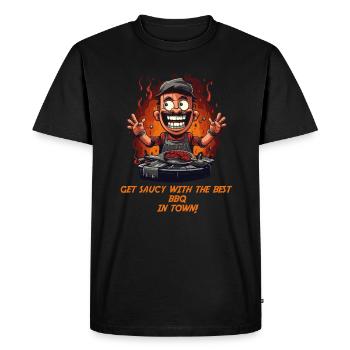 Drôle de maître grill barbecue avec dicton - T-shirt Premium bio Homme - noir - Devant - Nico (187cm)