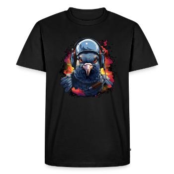Pilote de pigeon avec casque - T-shirt Premium bio Homme - noir - Devant - Nico (187cm)