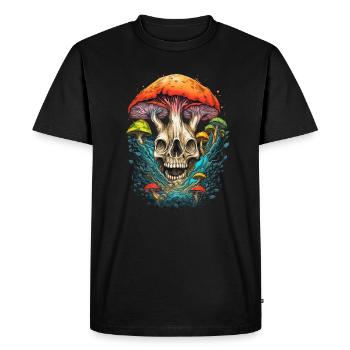 Crâne de champignon Trippy Goa - T-shirt Premium bio Homme - noir - Devant - Nico (187cm)