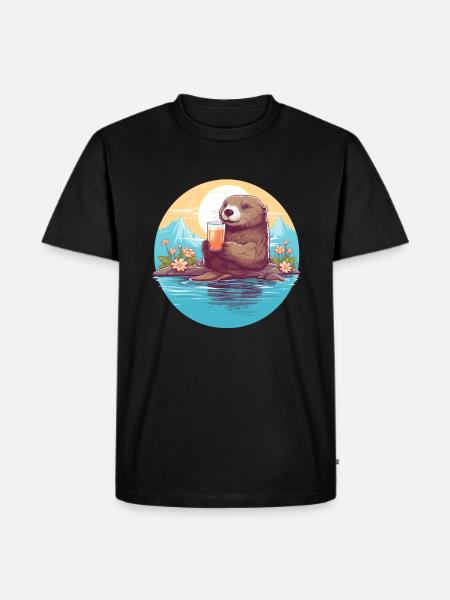 Otter mit Getränk - Männer Premium Bio T-Shirt - Schwarz