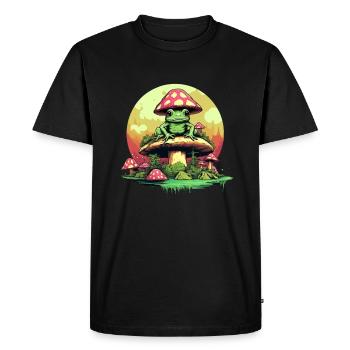 Frog on psychodelic mushroom cottagecore - Men's Premium Organic T-Shirt - black - Front - Nico (187cm)