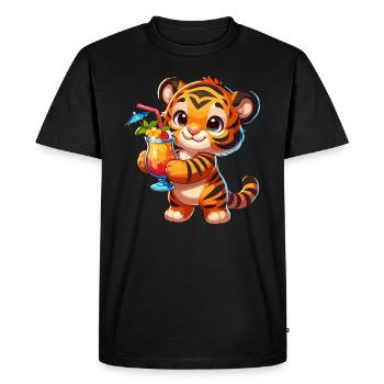 Tigre mignon avec boisson - T-shirt Premium bio Homme - noir - Devant - Nico (187cm)