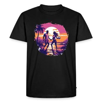 Strandvolleyball Romantik: Paar spielt Volleyball - Männer Premium Bio T-Shirt - Schwarz - Vorne - Nico (187cm)