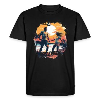 Amour du beach-volley : couple romantique sur la plage - T-shirt Premium bio Homme - noir - Devant - Nico (187cm)