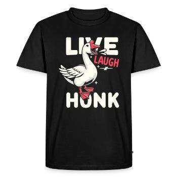 Live, Laugh, Horn – Joyful Goose Meme - T-shirt Premium bio Homme - noir - Devant - Nico (187cm)