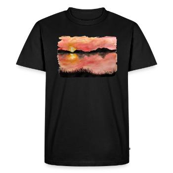 Aquarelle / Encre peinte au coucher du soleil - T-shirt Premium bio Homme - noir - Devant - Nico (187cm)