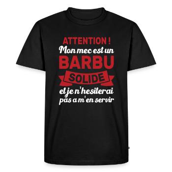 Attention Mon Mec Est Un Barbu Solide Cadeau - T-shirt Premium bio Homme - noir - Devant - Nico (187cm)