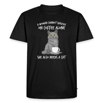 Femme Amoureuse des chats Amateur de café Miaou de caféine - T-shirt Premium bio Homme - noir - Devant - Nico (187cm)