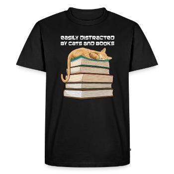Easily Distracted By Cats And Books Cat Reading - Men's Premium Organic T-Shirt - black - Front - Nico (187cm)