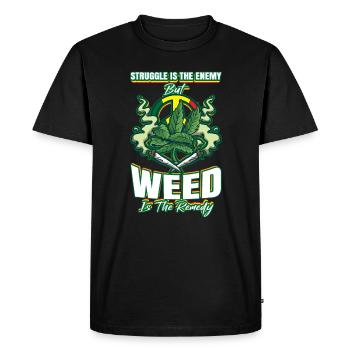 Struggle Is The Enemy But Weed Is The Remedy - Men's Premium Organic T-Shirt - black - Front - Nico (187cm)