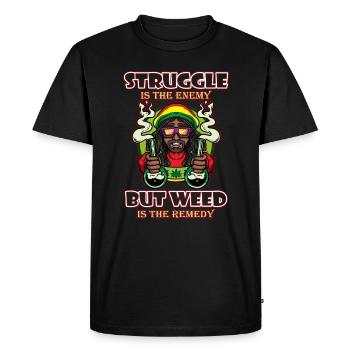 Struggle Is The Enemy But Weed Is The Remedy - Men's Premium Organic T-Shirt - black - Front - Nico (187cm)