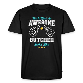 Voici à quoi ressemble un boucher génial - T-shirt Premium bio Homme - noir - Devant - Nico (187cm)