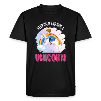 Restez calme et montez une licorne licorne - T-shirt Premium bio Homme - noir - Devant - Nico (187cm)