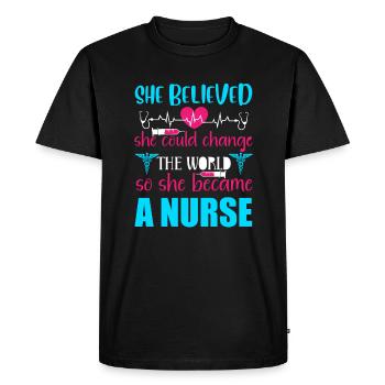 Nurse changes the world - Men's Premium Organic T-Shirt - black - Front - Nico (187cm)