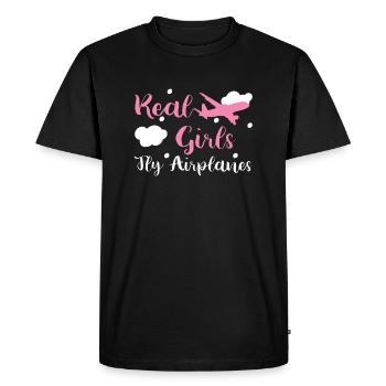 Airplane Pilot Aviation Real Girls Fly Airplanes - Men's Premium Organic T-Shirt - black - Front - Nico (187cm)
