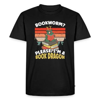 Book Dragon Funny Bookworm Book Lovers - Men's Premium Organic T-Shirt - black - Front - Nico (187cm)