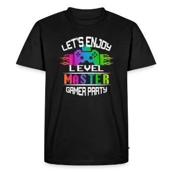 Level MASTER keep calm and game on - Men's Premium Organic T-Shirt - black - Front - Nico (187cm)