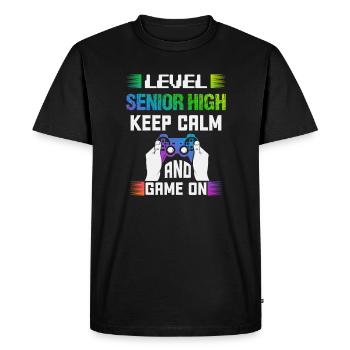 Niveau SENIOR HIGH garder son calme et jouer - T-shirt Premium bio Homme - noir - Devant - Nico (187cm)