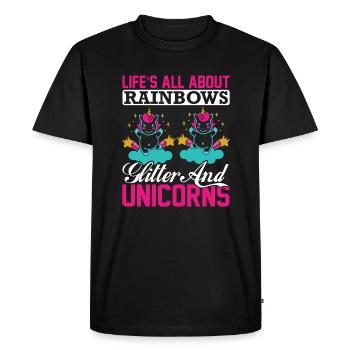 Life is about rainbows and glitter unicorn - Men's Premium Organic T-Shirt - black - Front - Nico (187cm)