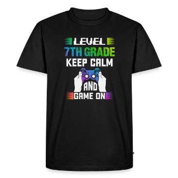 Level 7TH GRADE keep calm and game on - Men's Premium Organic T-Shirt - black - Front - Nico (187cm)