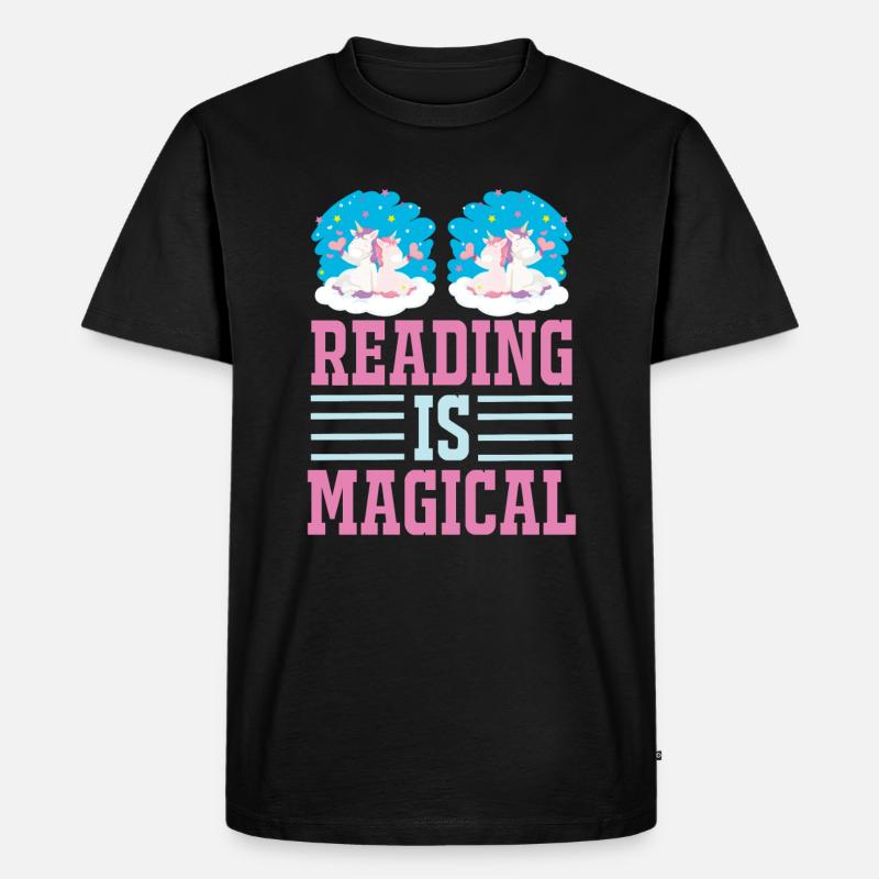 Einhorn Reading Is Magical - Männer Premium Bio T-Shirt - Schwarz