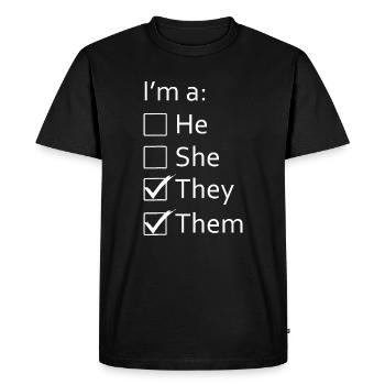 Non-binaire genre neutre Je suis un ils eux pronoms - T-shirt Premium bio Homme - noir - Devant - Nico (187cm)