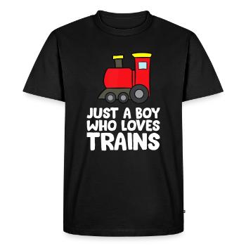 Just a Boy Who Loves Trains - Men's Premium Organic T-Shirt - black - Front - Nico (187cm)