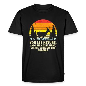 You See Nature Deer Sunset Retro Bow Hunting Hunte - Men's Premium Organic T-Shirt - black - Front - Nico (187cm)