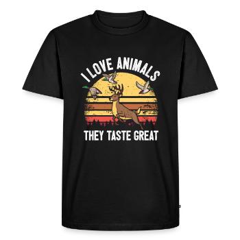 Chasse drôle disant cerf canard chasseur I animaux Ta - T-shirt Premium bio Homme - noir - Devant - Nico (187cm)