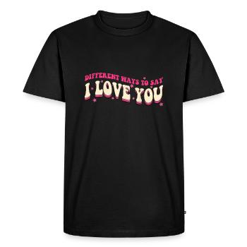 Different Ways To Say-I Love You retro hippie vale - Men's Premium Organic T-Shirt - black - Front - Nico (187cm)