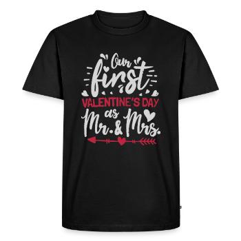 Nouvellement mariés notre première Saint-Valentin en tant que M. et Mme Le - T-shirt Premium bio Homme - noir - Devant - Nico (187cm)